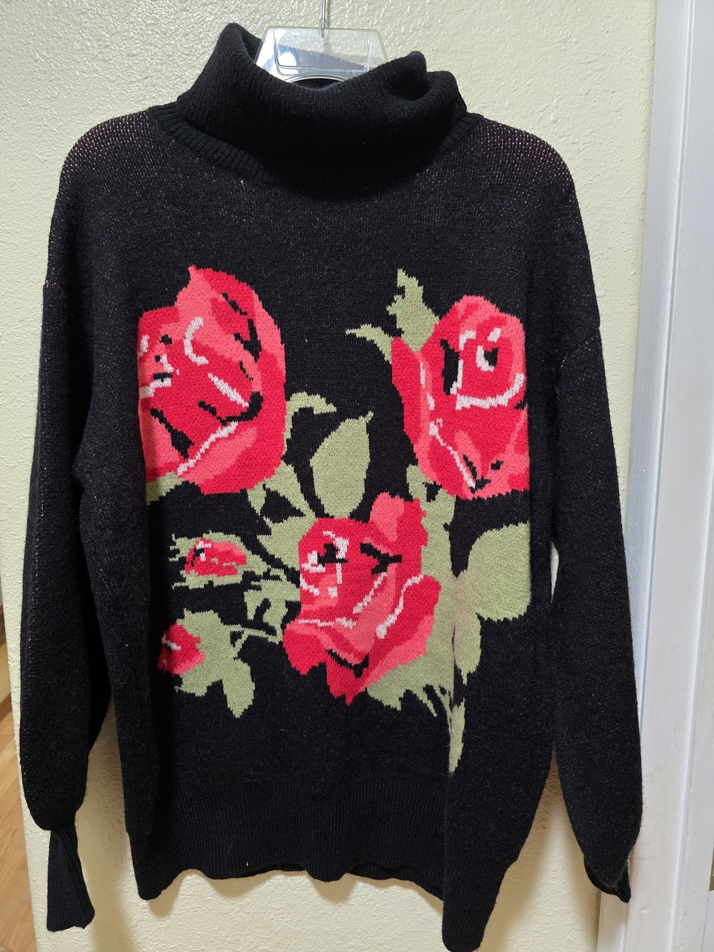 In Loom Black Rose Turtleneck Sweater - Red Floral Knit